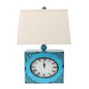 Clock Design Metal Table Lamp with Tapered Shade, Blue and Beige