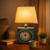 Clock Design Metal Table Lamp with Tapered Shade, Blue and Beige