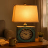 Clock Design Metal Table Lamp with Tapered Shade, Blue and Beige