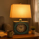 Clock Design Metal Table Lamp with Tapered Shade, Blue and Beige