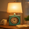 Clock Design Metal Table Lamp with Tapered Shade, Blue and Beige