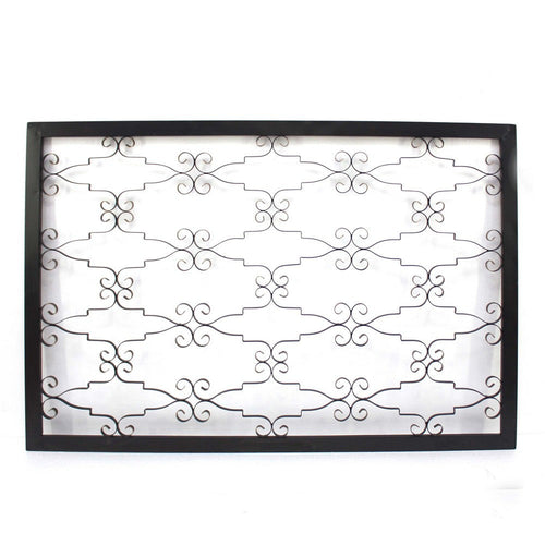 Rectangular Metal Frame Wall Decor with Curved Design Accents, Black