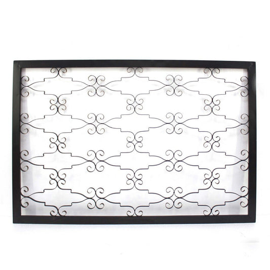 Rectangular Metal Frame Wall Decor with Curved Design Accents, Black