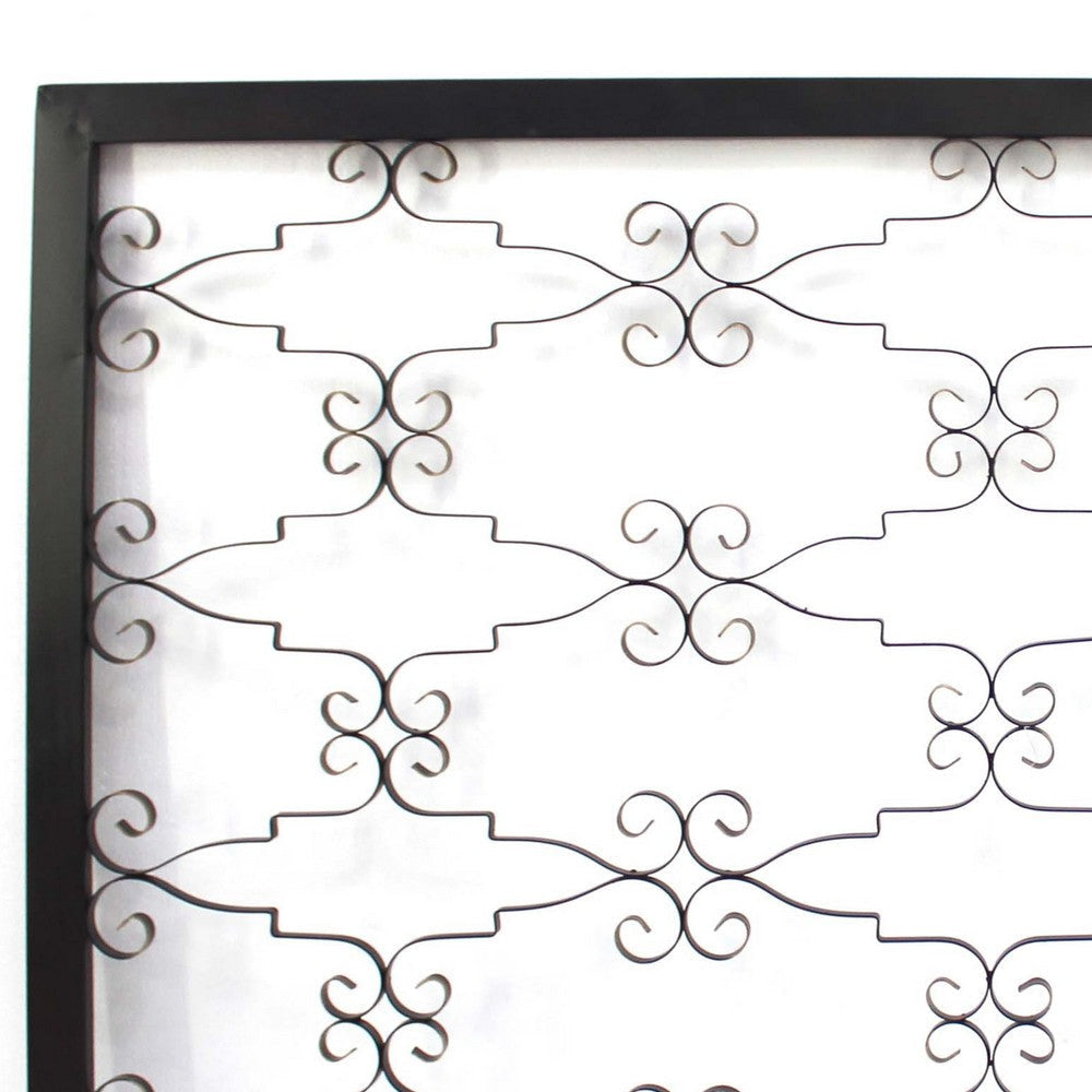 Rectangular Metal Frame Wall Decor with Curved Design Accents Black BM217261