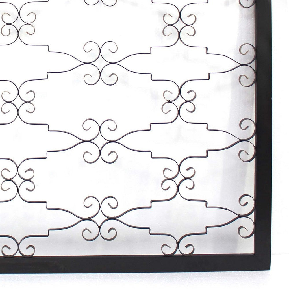 Rectangular Metal Frame Wall Decor with Curved Design Accents Black BM217261