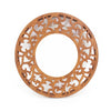 Round Wooden Wall Mirror with Scroll Cut Out Design, Silver and Brown