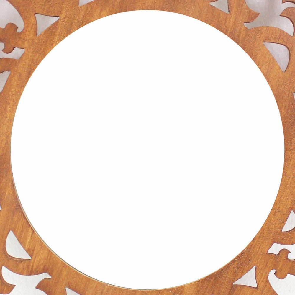 Round Wooden Wall Mirror with Scroll Cut Out Design Silver and Brown BM217267