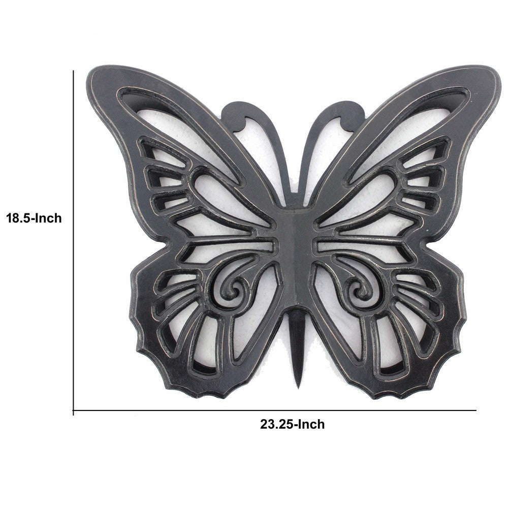 Wooden Butterfly Wall Plaque with Cutout Detail, Black