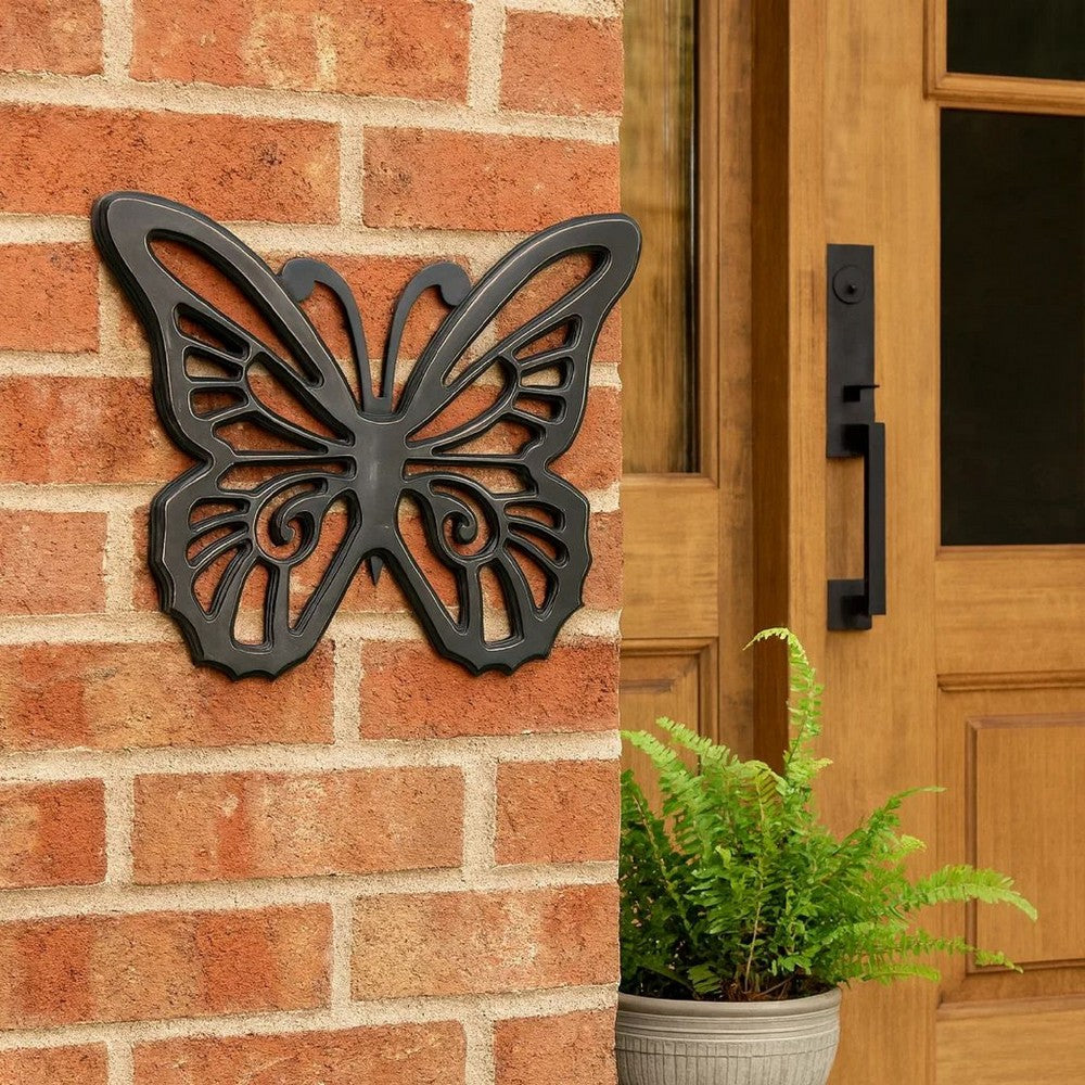 Wooden Butterfly Wall Plaque with Cutout Detail, Black