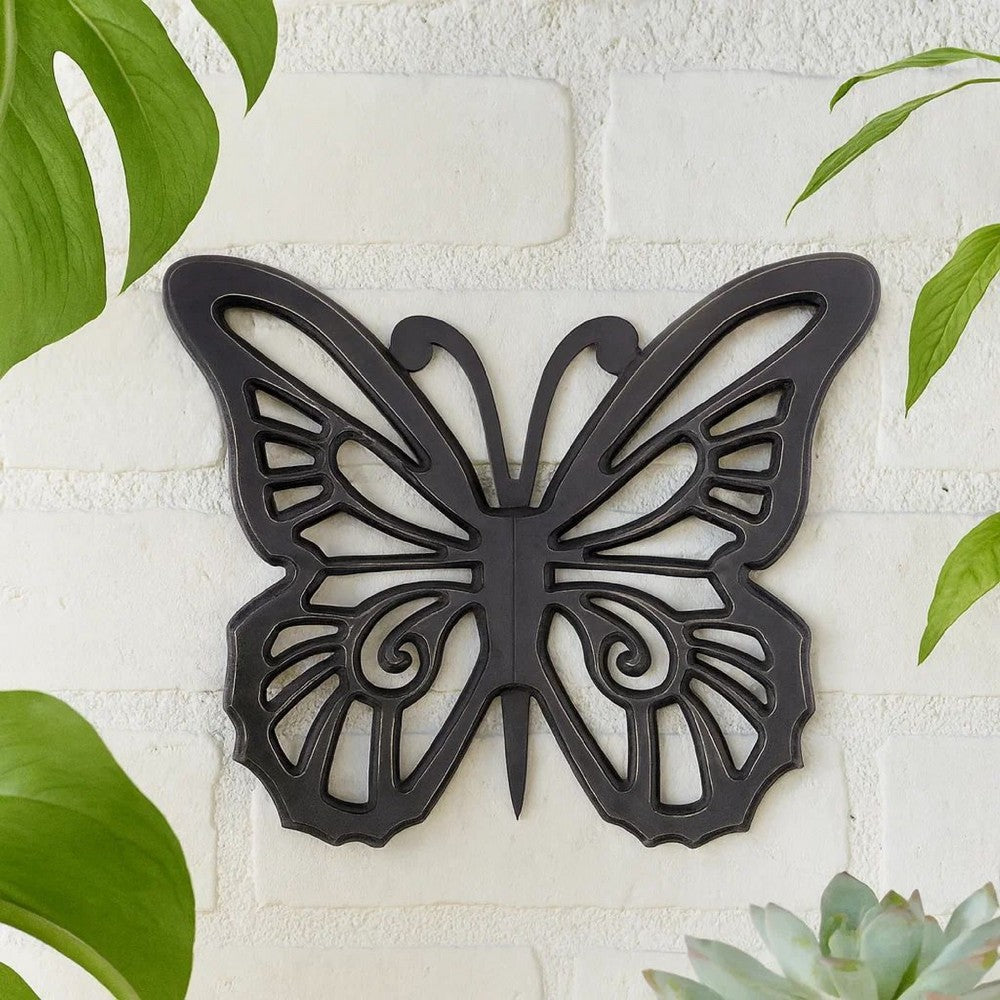 Wooden Butterfly Wall Plaque with Cutout Detail, Black