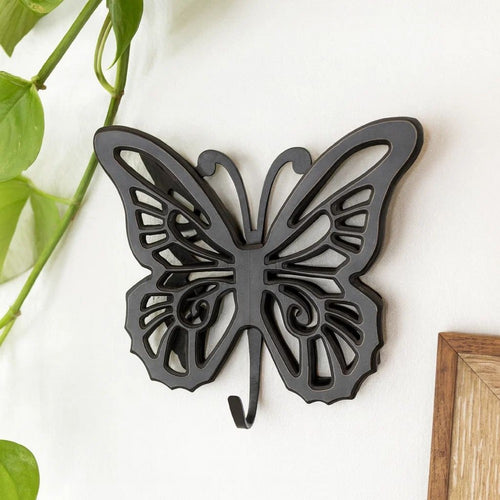 Wooden Butterfly Wall Plaque with Cutout Detail, Black