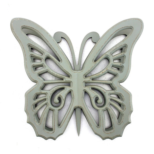 Wooden Butterfly Wall Plaque with Cutout Detail Light Gray BM217270