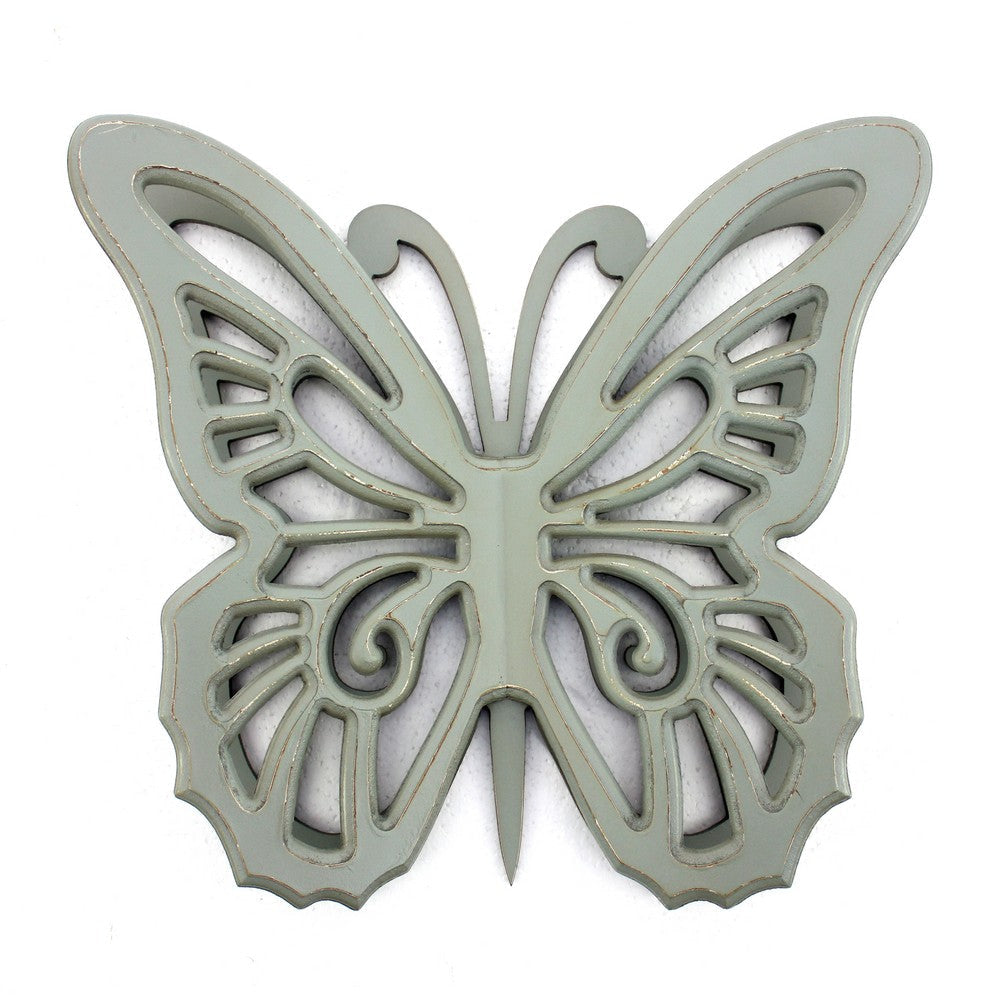 Wooden Butterfly Wall Plaque with Cutout Detail Light Gray BM217270