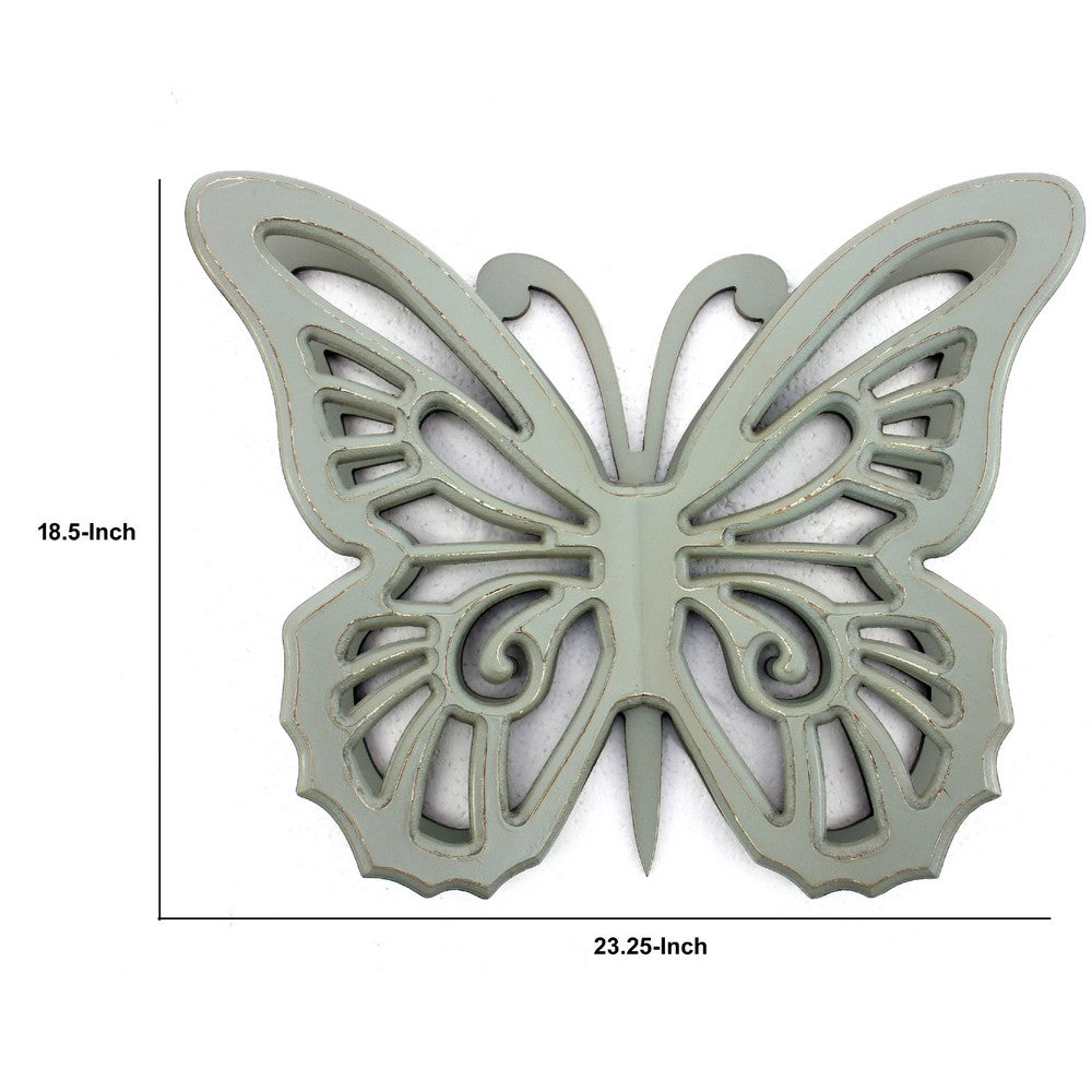 Wooden Butterfly Wall Plaque with Cutout Detail, Light Gray