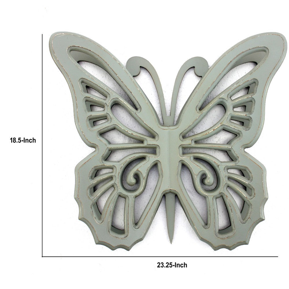 Wooden Butterfly Wall Plaque with Cutout Detail Light Gray BM217270