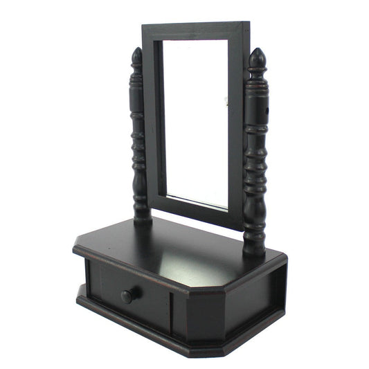 Traditional Wooden Table Mirror with 1 Drawer, Black and Silver