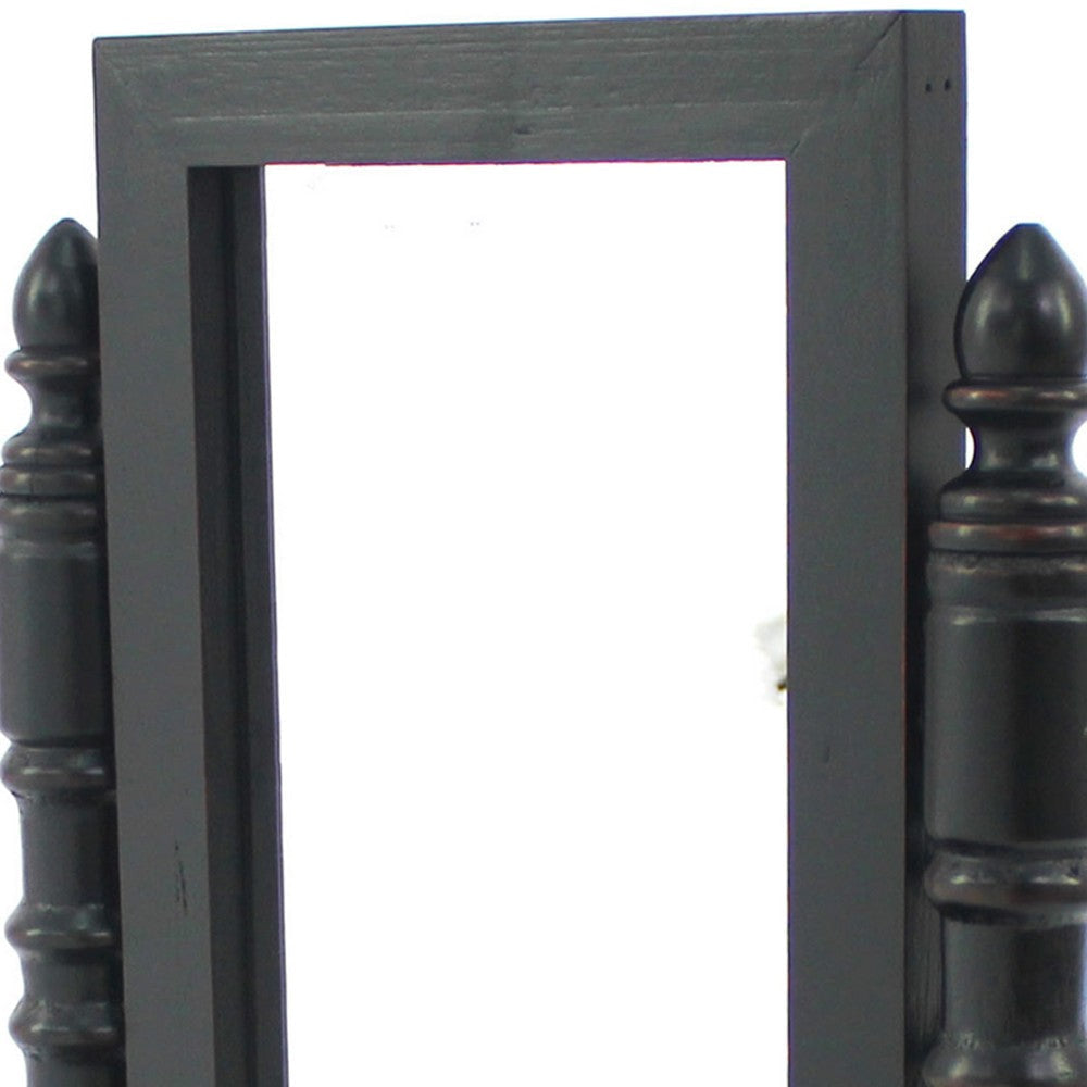Traditional Wooden Table Mirror with 1 Drawer Black and Silver BM217290