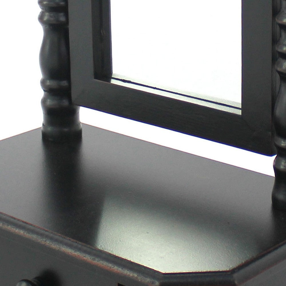 Traditional Wooden Table Mirror with 1 Drawer Black and Silver BM217290