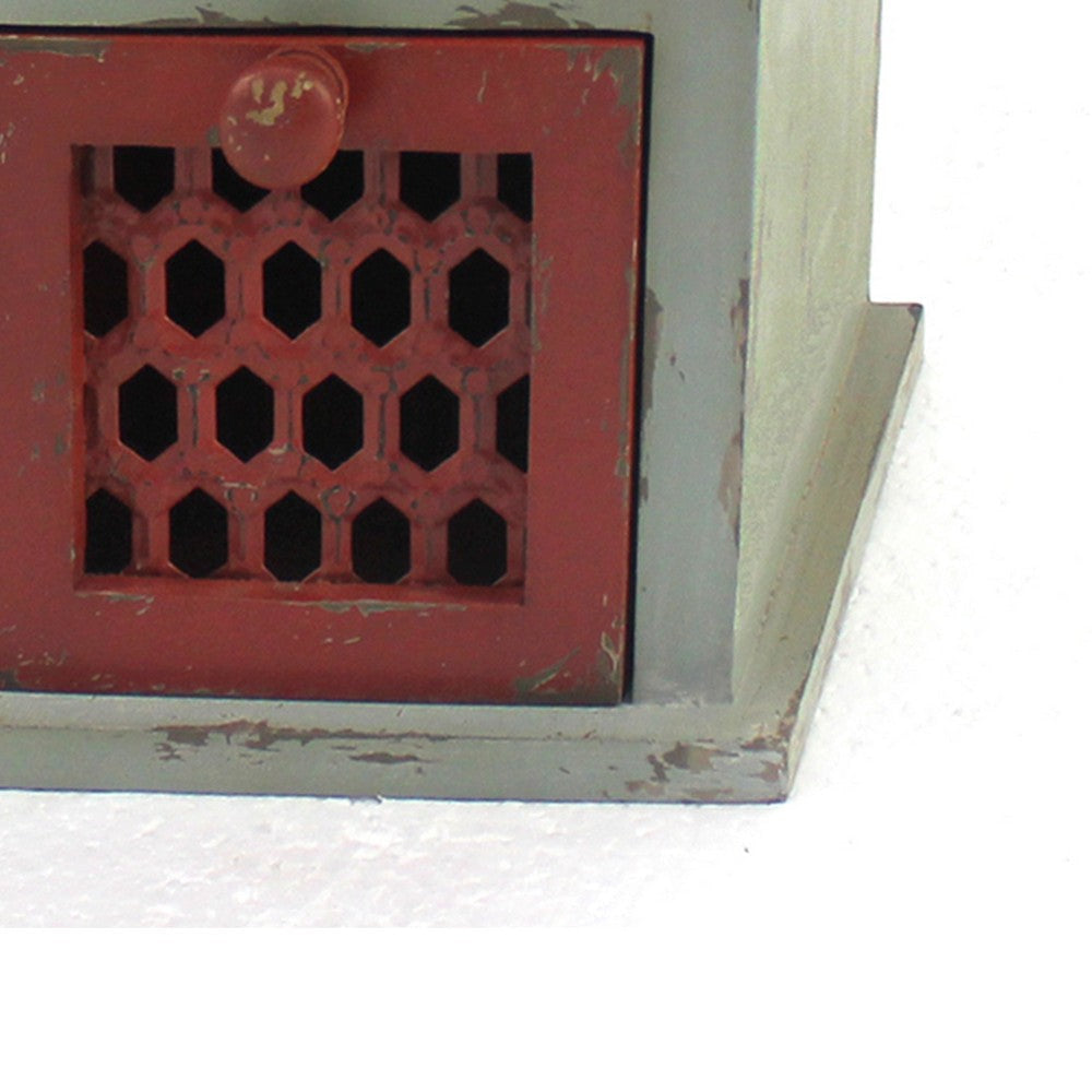 Wooden Table Top Organizer with 4 Drawers Distressed Gray and Red BM217294