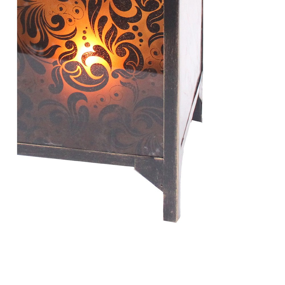 Cuboidal Metal and Glass Filigree Candleholder, Black and Clear