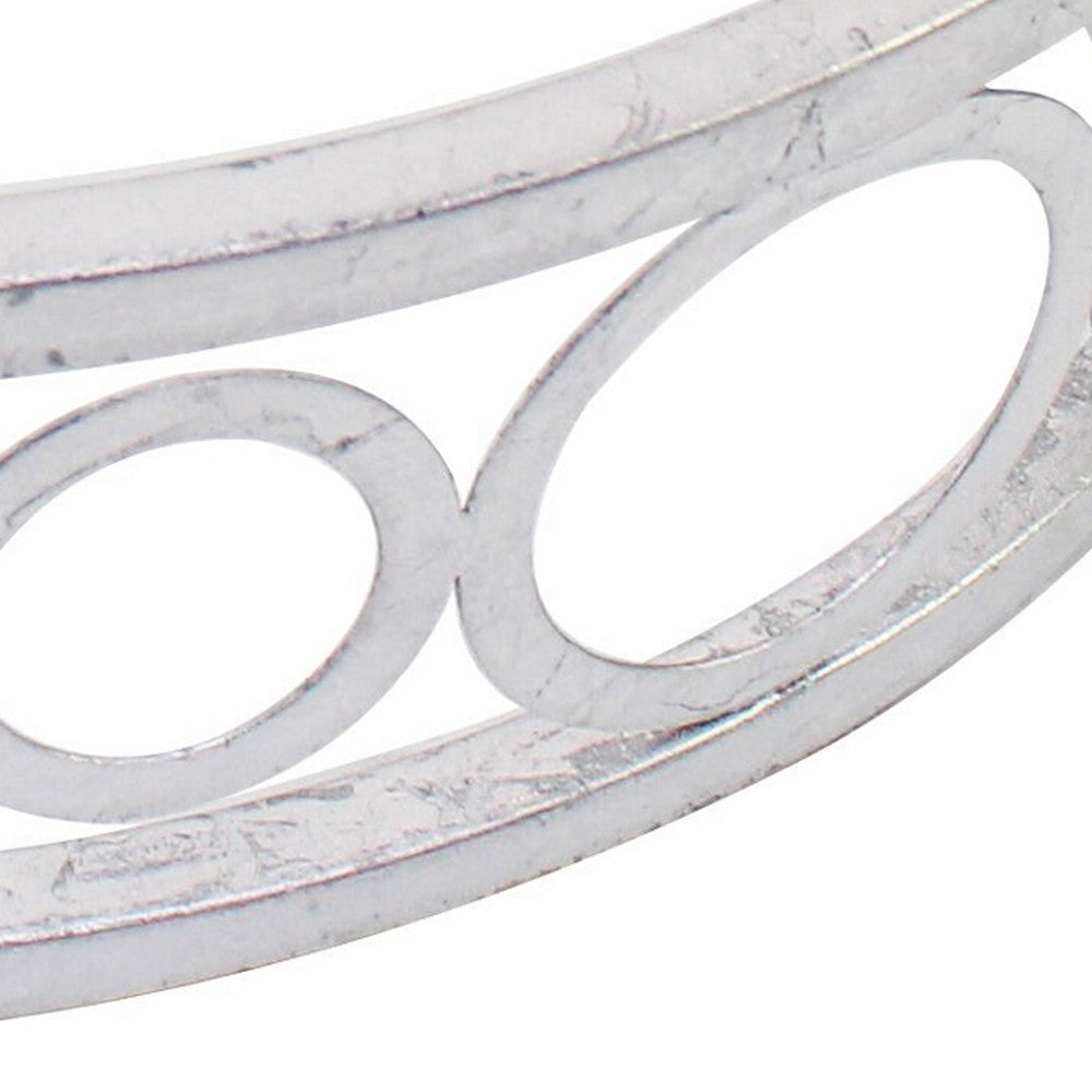 Round Metal Tray with Geometric Mirror Panel Inserts Silver BM217298