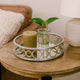 Round Metal Tray with Geometric Mirror Panel Inserts, Silver
