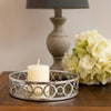 Round Metal Tray with Geometric Mirror Panel Inserts, Silver