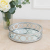 Round Metal Tray with Geometric Mirror Panel Inserts, Silver