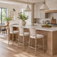 Cane Back Counter Stool | Wood Frame | Padded Seat | Beige