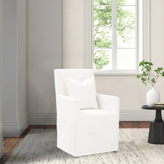 Wooden Frame Arm Chair with Removable Slipcover, White By Casagear Home