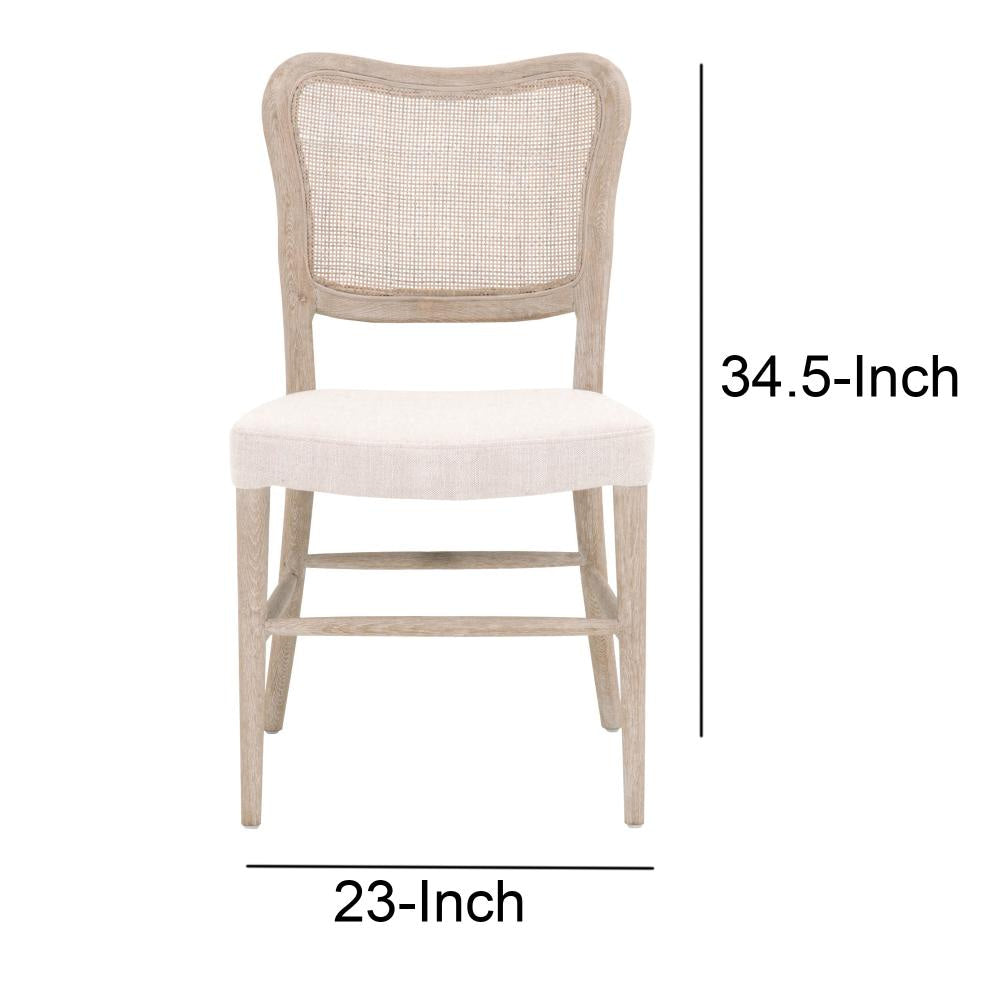 Cane Back Dining Chairs | Wood Frame | Set of 2 | Bisque & Natural Gray Oak BM217355
