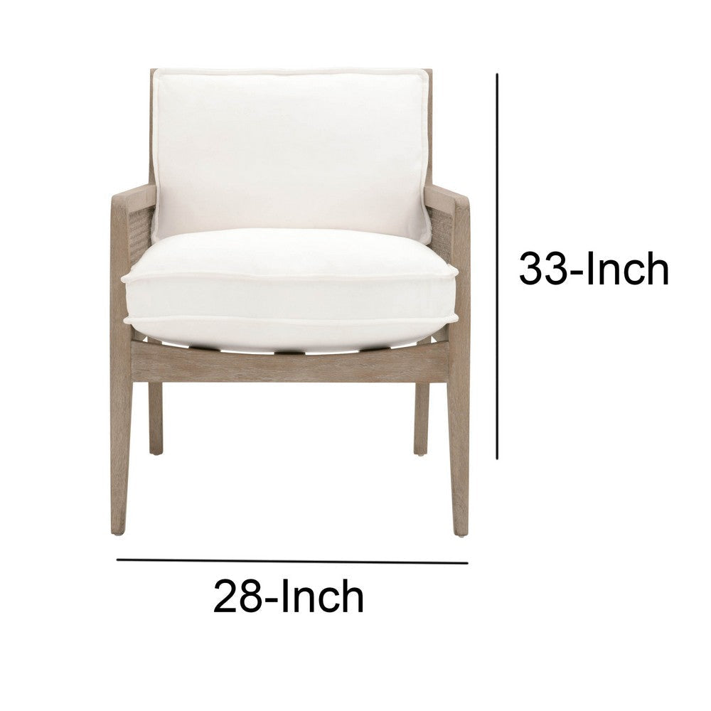 Cane Design Club Chair With Padded Seat, White and Brown By Casagear Home