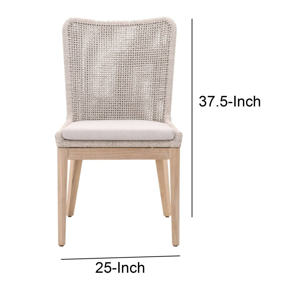 Wingback Dining Chair with Rope Woven Mesh Design,Set of 2,Beige and Gray By Casagear Home BM217382