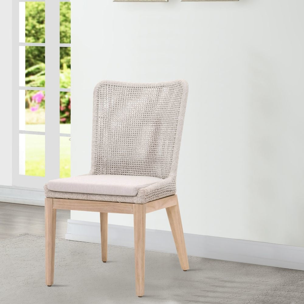 Wingback Dining Chair | Rope Woven Mesh | Set of 2 | Beige & Gray