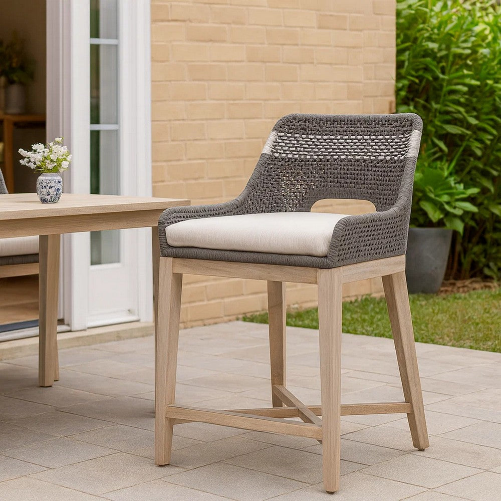 Interwoven Rope Counter Stool | Flared Legs | Cross Support | Dark Gray
