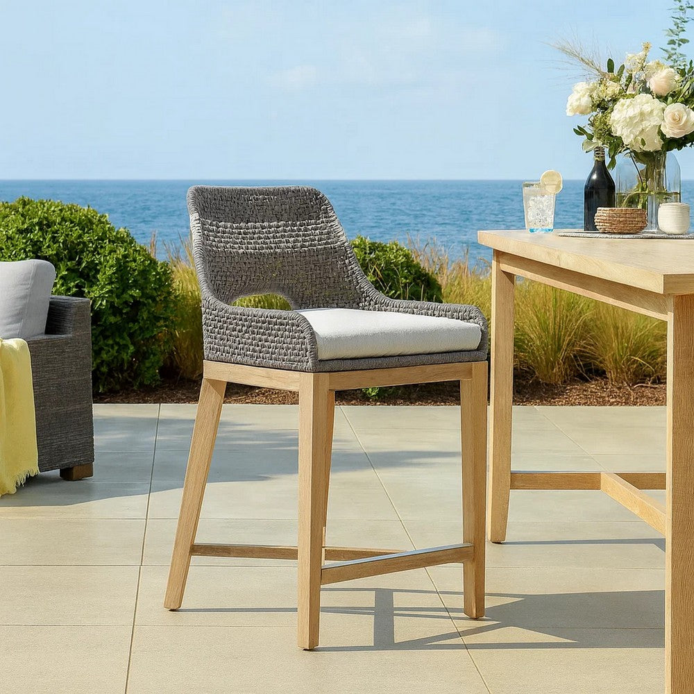 Interwoven Rope Counter Stool | Flared Legs | Cross Support | Dark Gray