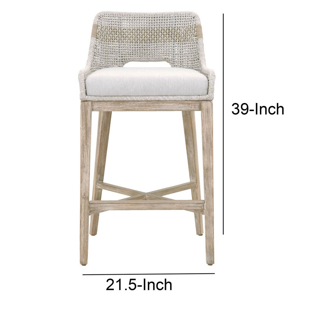 39" Rope Woven Barstool With Flared Legs, Gray By Casagear Home