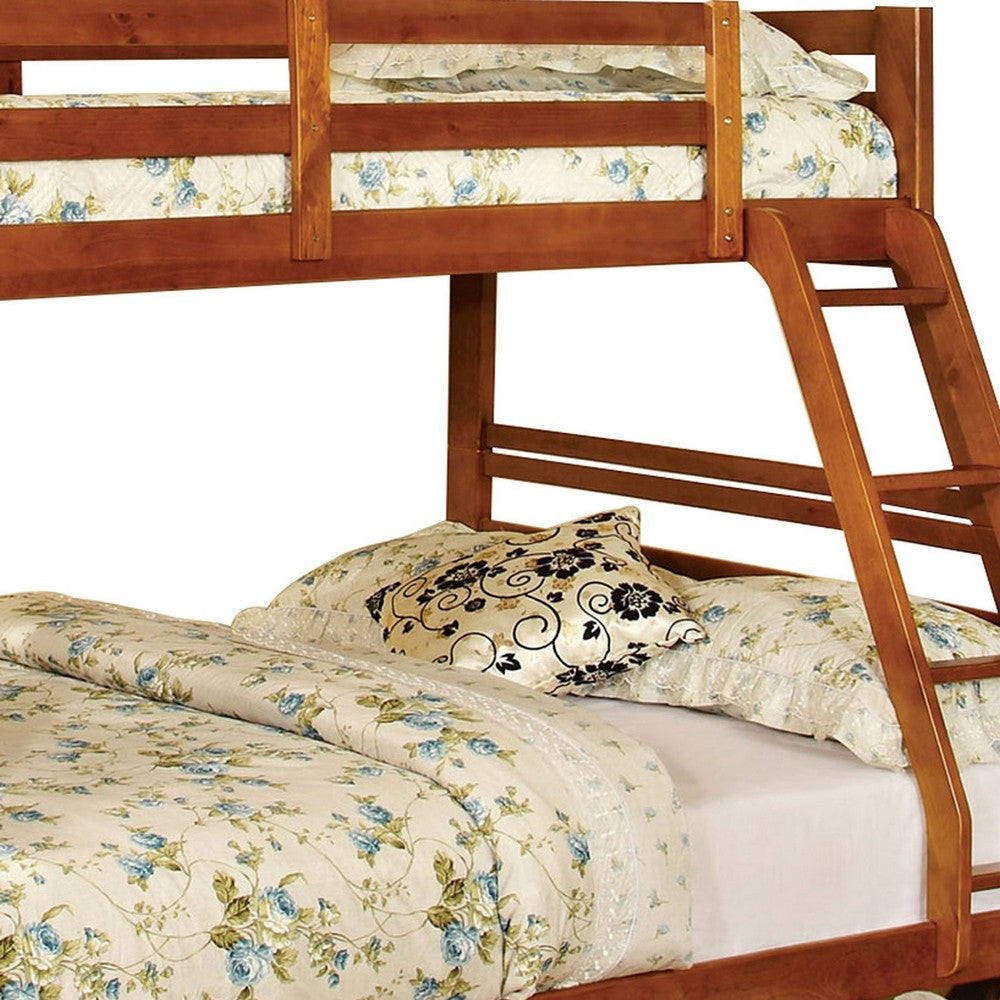 Transitional Style Twin Over Full Bunk Bed with Drawers Oak Brown BM217438