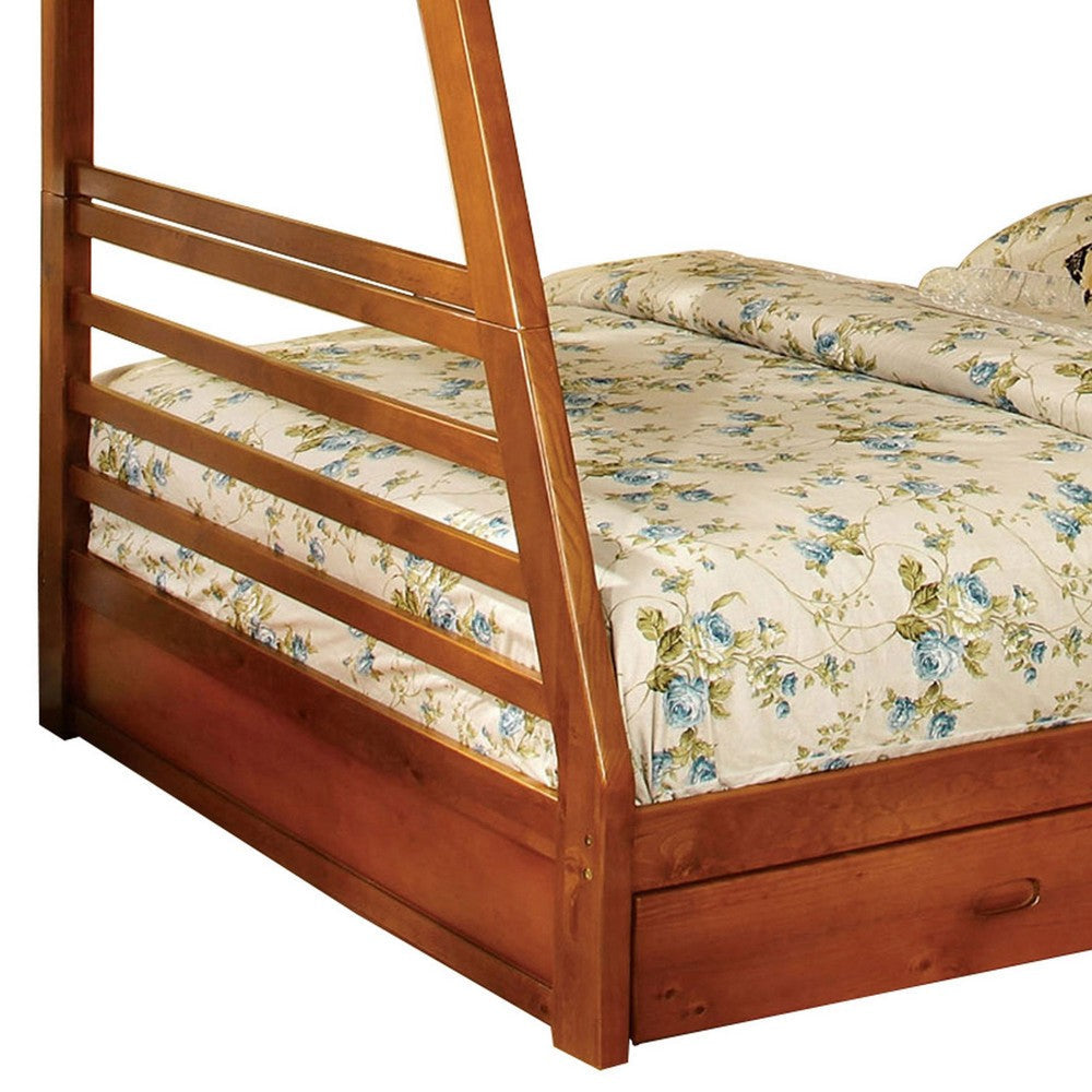 Transitional Style Twin Over Full Bunk Bed with Drawers Oak Brown BM217438