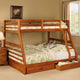 Transitional Style Twin Over Full Bunk Bed with Drawers, Oak Brown
