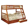 Transitional Style Twin Over Full Bunk Bed with Drawers, Oak Brown