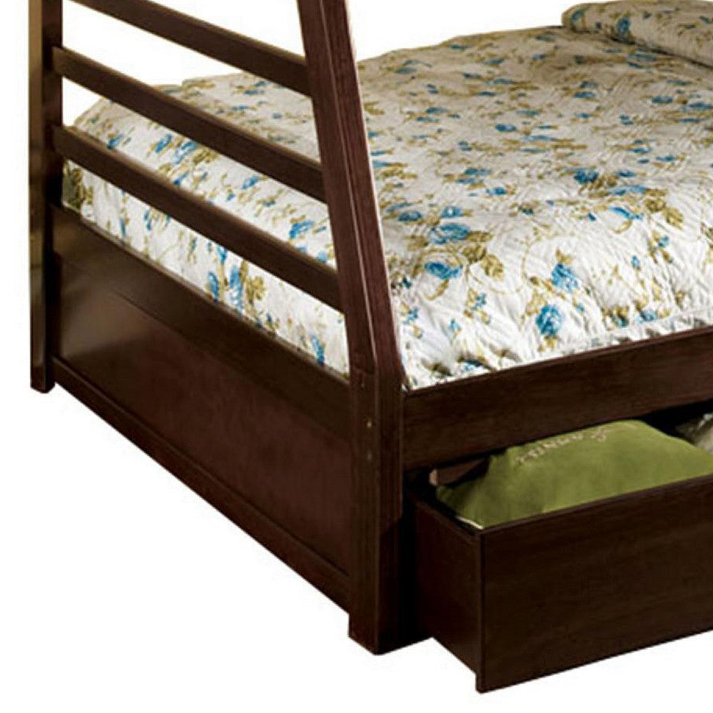 Transitional Style Twin Over Full Bunk Bed with Drawers Walnut Brown BM217439