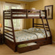 Transitional Style Twin Over Full Bunk Bed with Drawers, Walnut Brown
