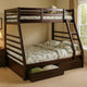 Transitional Style Twin Over Full Bunk Bed with Drawers, Walnut Brown