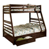 Transitional Style Twin Over Full Bunk Bed with Drawers, Walnut Brown