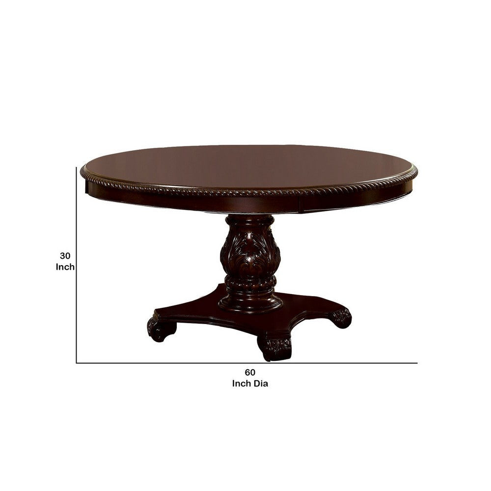 Traditional Round Dining Table with Carved Pedestal Base Cherry Brown By Casagear Home BM217443