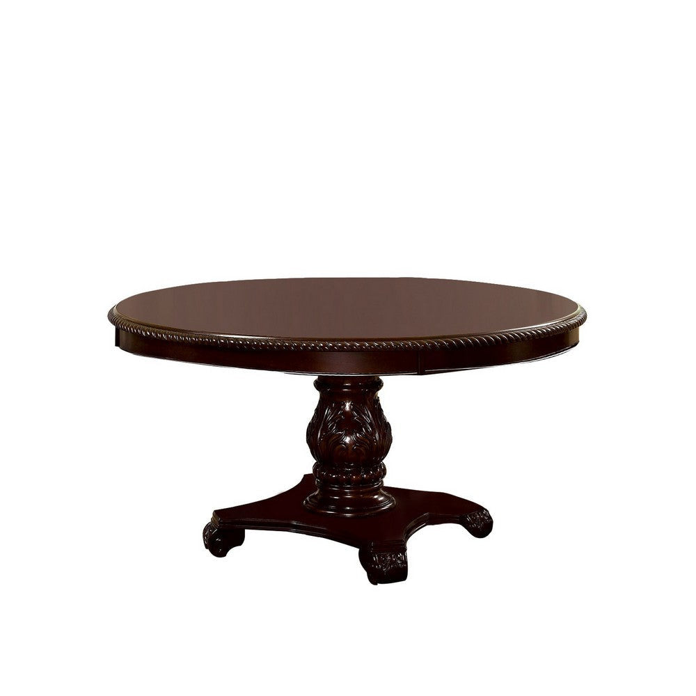 Traditional Dining Table | Round | Carved Pedestal Base | Cherry Brown