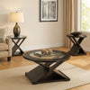 3 Piece Coffee & End Table Set | Round Glass Top | X Base | Brown