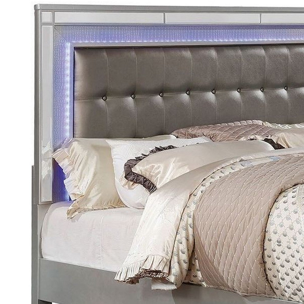 Contemporary Wooden Queen Size Bed with Ornate Bun Feet Silver BM217464