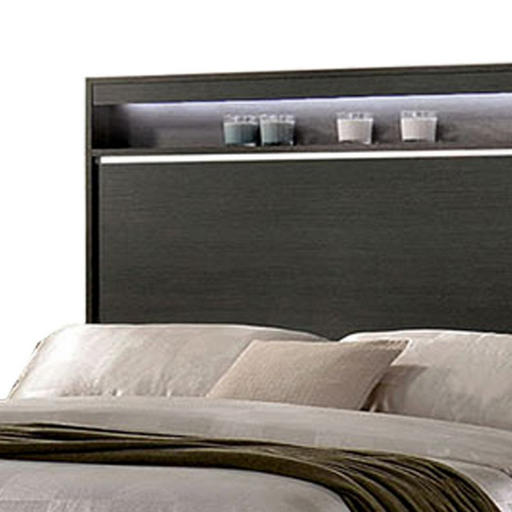 Transitional Wooden Queen Size Platform Bed with Chrome Trim Accents Gray BM217466